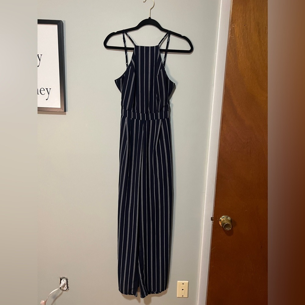 Japna Halter Jumpsuit Stripes Bow Cute Spaghetti Strap Women Size Small